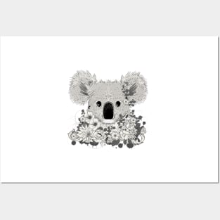 decorated koala bear with flowers and eucalyptus Posters and Art